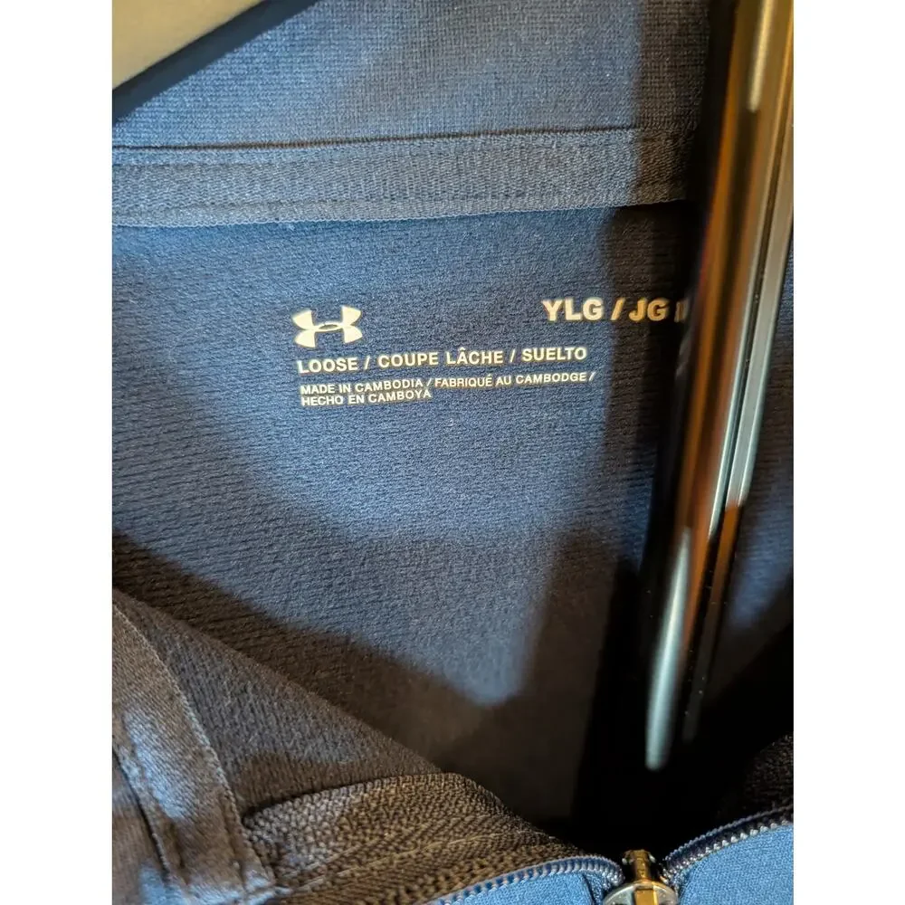 Under Armour Youth YLG Blue Full Zip Athletic Track Jacket White Stripe Logo